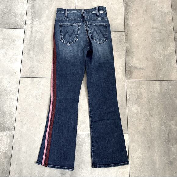 MOTHER the hustler ankle here kitty kitty glitter stripe denim flare size 24 - Picture 4 of 8